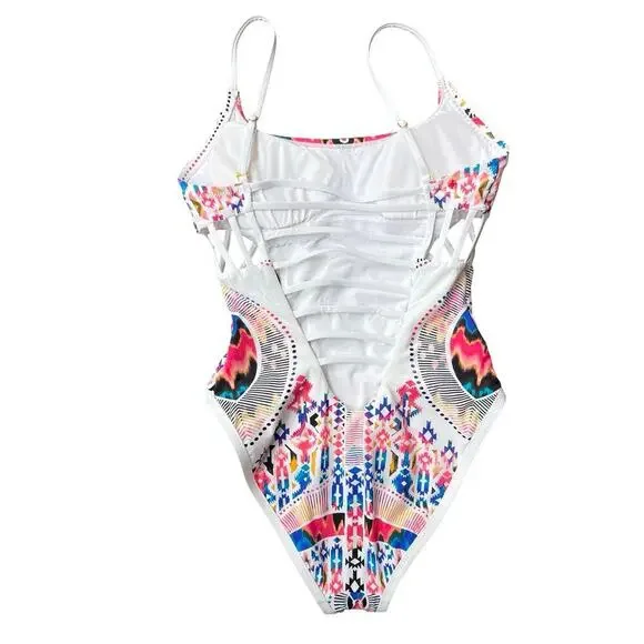 Red Carter White Multicolor Aztec Print One Piece Cutout Swimsuit - Small (6) - Picture 7 of 16